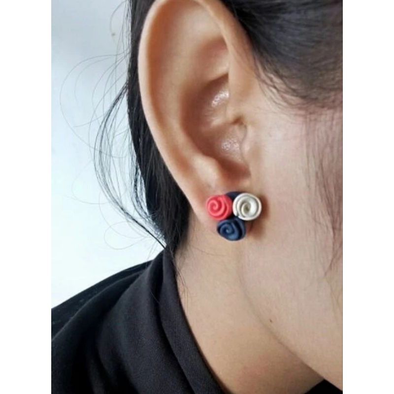 Anting tindik bunga mawar valentine giwang tusuk handmade clay korea