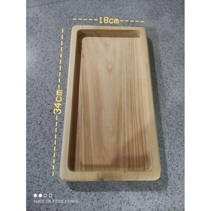 Baki Kayu Pinus/Wooden Plate/ Piring Kayu Pinus Persegi 34x18cm