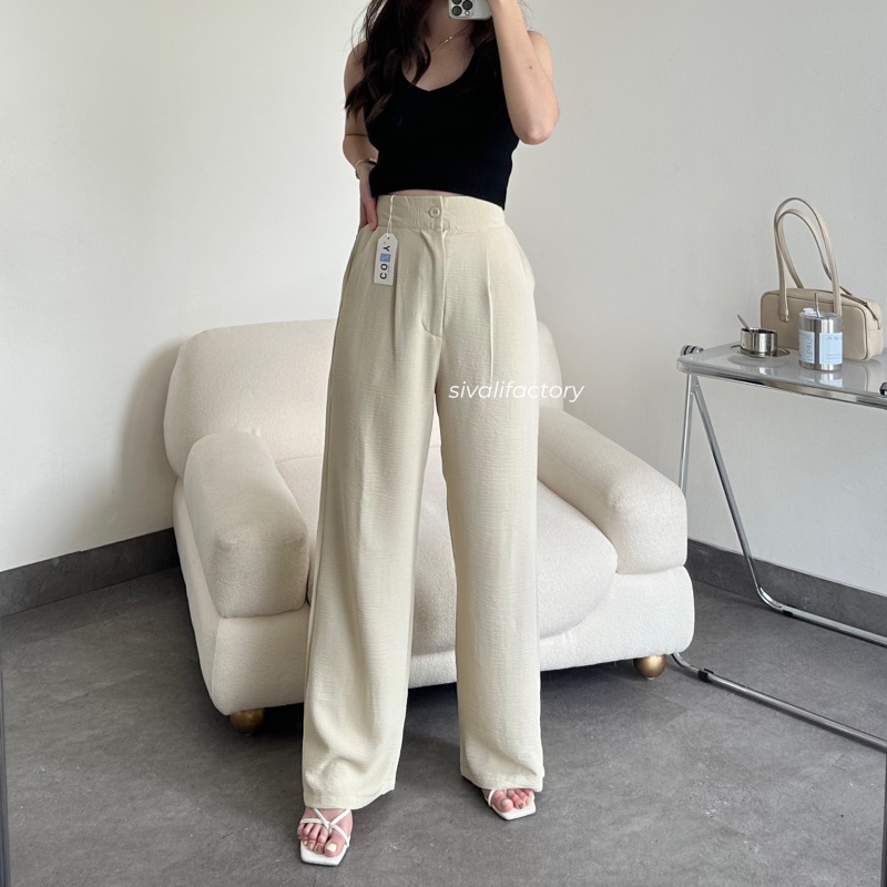 SIVALI Elodie Pants - Celana Kulot Highwaist Crinkle Loose Cullote Pants Petite Friendly Cozy Office Pants - Celana Wanita Kantor Casual 2023