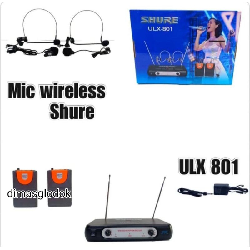 Mic Shure Wireless isi 4 mic 2mic jepit clip on 2 mic bando headset Mikropon Shure Ulx-801 Mikrofon 