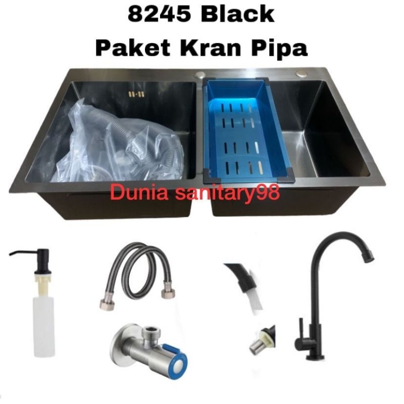 Paket Kitchen Sink 8245 Black Stainless SUS 304 Bak cuci piring Loonginc by Bolzano