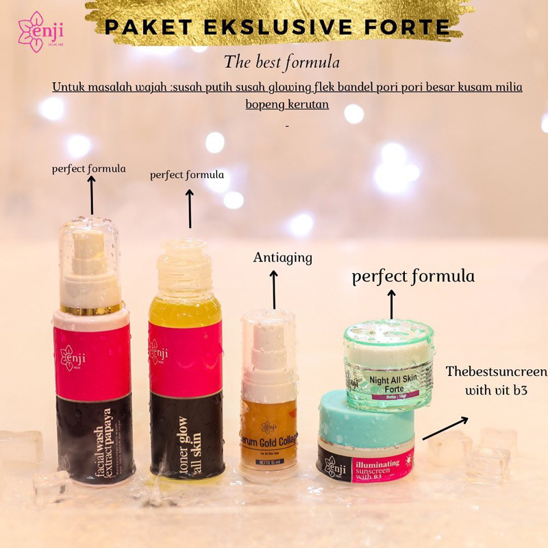 TERAMPUH Paket Cream Pemutih Wajah "Ekslusive" Enji Skincare Glow Whitening Obat Jerawat Penghilang 
