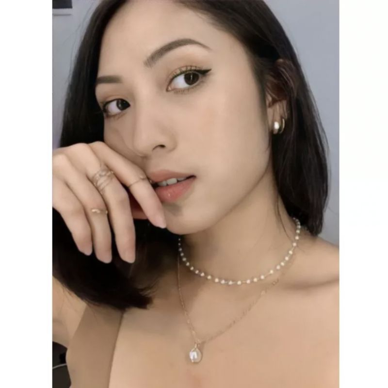 Kalung Mutiara Aksesoris Korea Fashion Wanita Elegan Pearl Bandul Multi