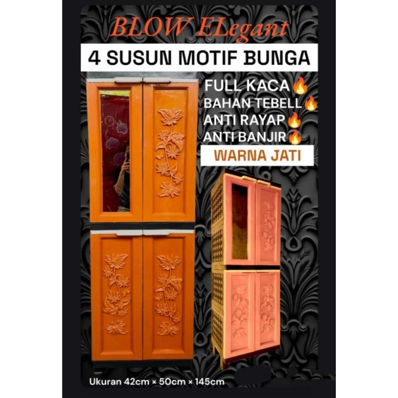 Lemari Pakaian Plastik 4 Susun Kaca MSC Motif Bunga