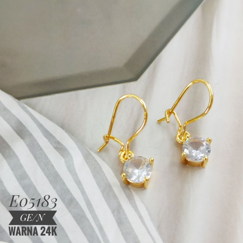 Anting Fashion permata zircon warna 24k gold E05183