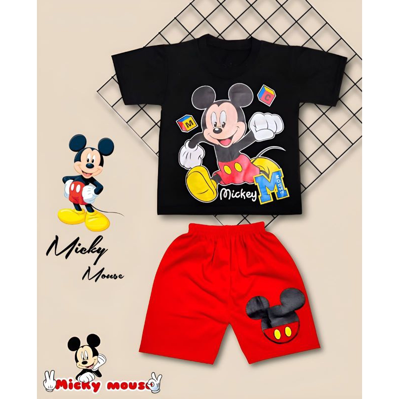 SETELAN ANAK KARTUN KARAKTER MICKEY MOUSE BISA DITAMBAH TOPI USIA 1-10THN/SETELAN MICKEY MOUSE AJA/TOPI MICKEY MOUSE AJA