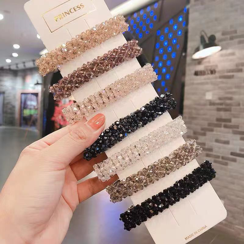 Delunashop_Acc Jepit Rambut Barrette Kristal 9cm Jepit Otomatis Rhinestone Korean Handmade Beaded Crystal Fashion Hair Clip