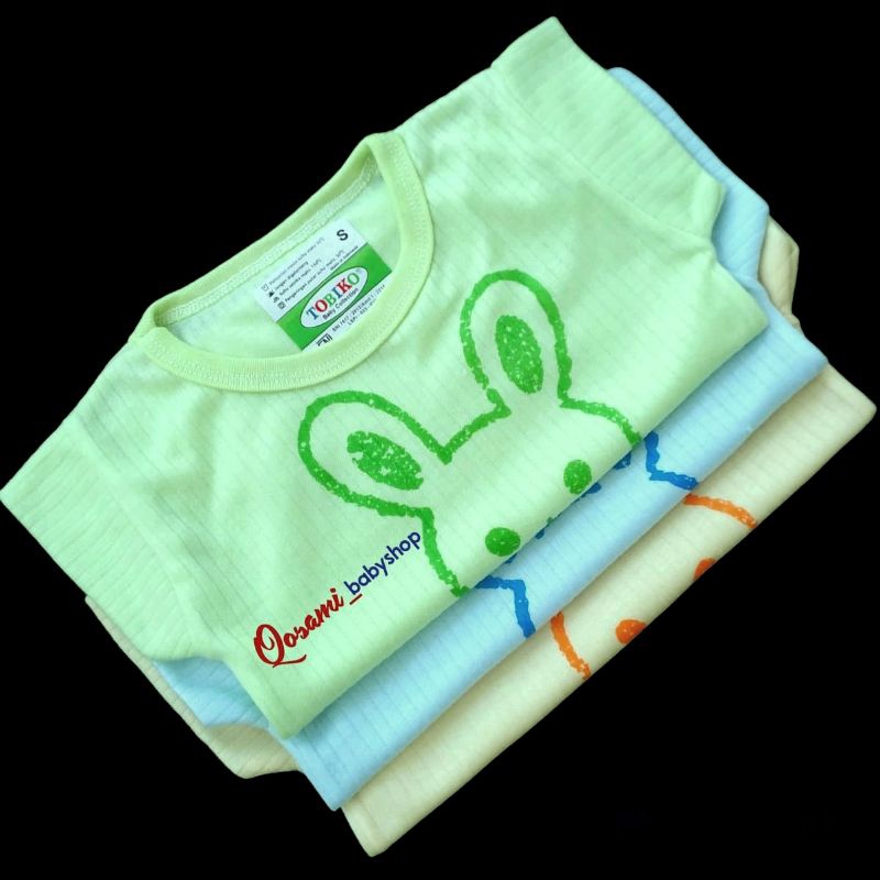 TOBIKO  3 pcs Kaos Oblong Bayi Warna Motif Gambar Uk S, M, L, XL SNI