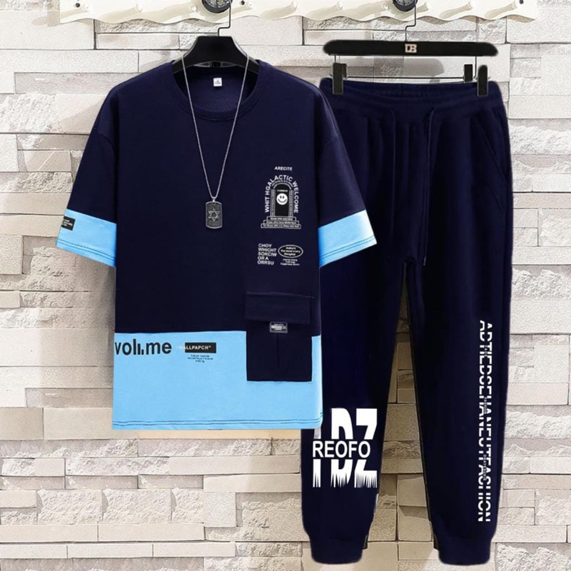 SETELAN KAOS PRIA LENGAN PENDEK VOLUME STELAN COWOK + CELANA JOGGER PANTS