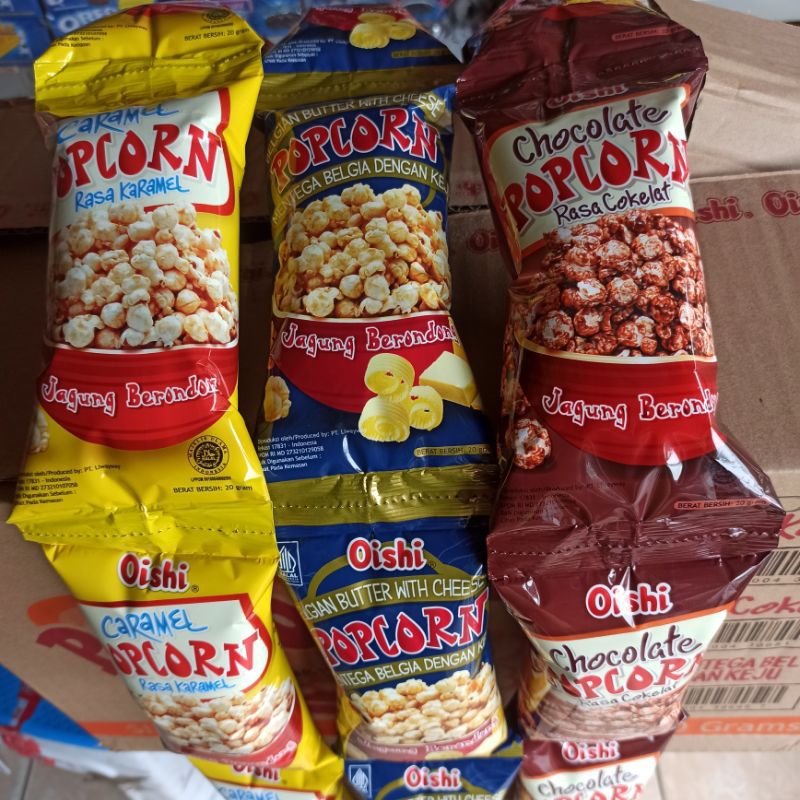 

Pop Corn Oishi Rasa Karamel Keju Cokelat Jagung Berondong Renceng