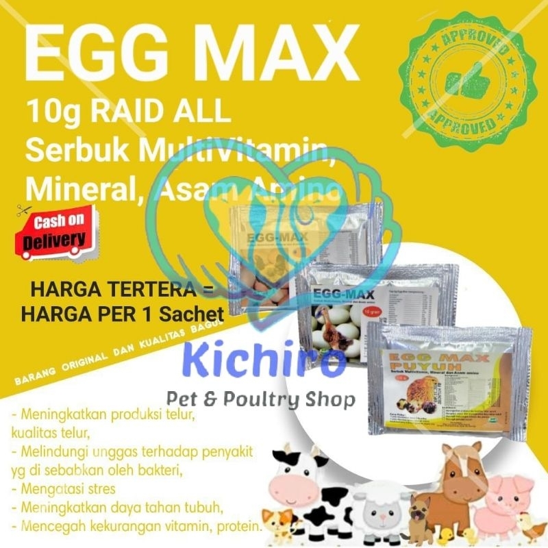 Egg Max Ayam / Egg Max Bebek / Egg Max Puyuh 10 gram Raid All Pemacu Produksi telur