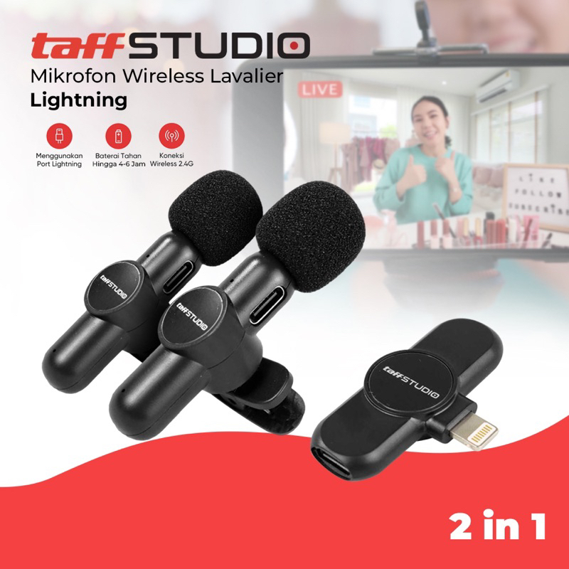 TaffSTUDIO Mikrofon Wireless Lavalier Portable Mic USB Lightning - G10