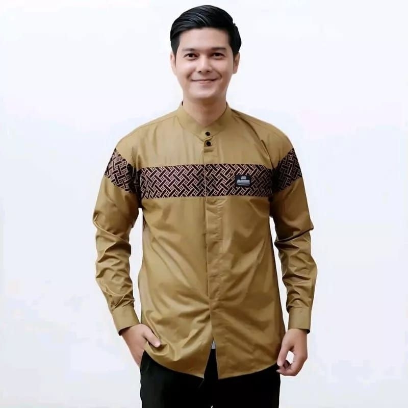 Baju Koko Pria Dewasa Lengan Panjang Motif Kobata Qynang Kombinasi Batik Terbaru