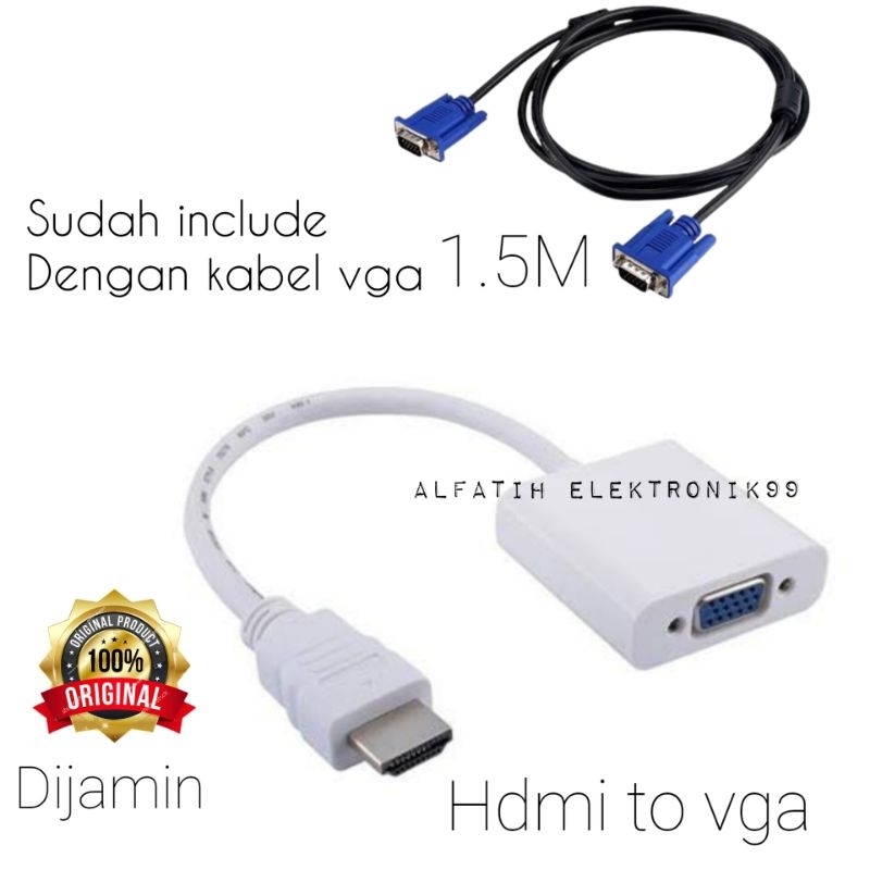 CONVERTER HDMI MALE TO VGA FEMALE + KABEL VGA 1.5 METER UNTUK LAPTOP KE INFOKUS