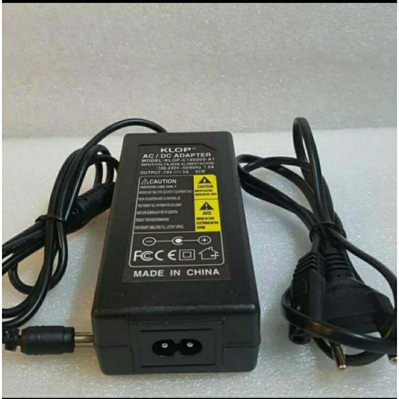 Adaptor KLOP 19v 5A jek DC biasa dan jarum plus kabel AC angka 8