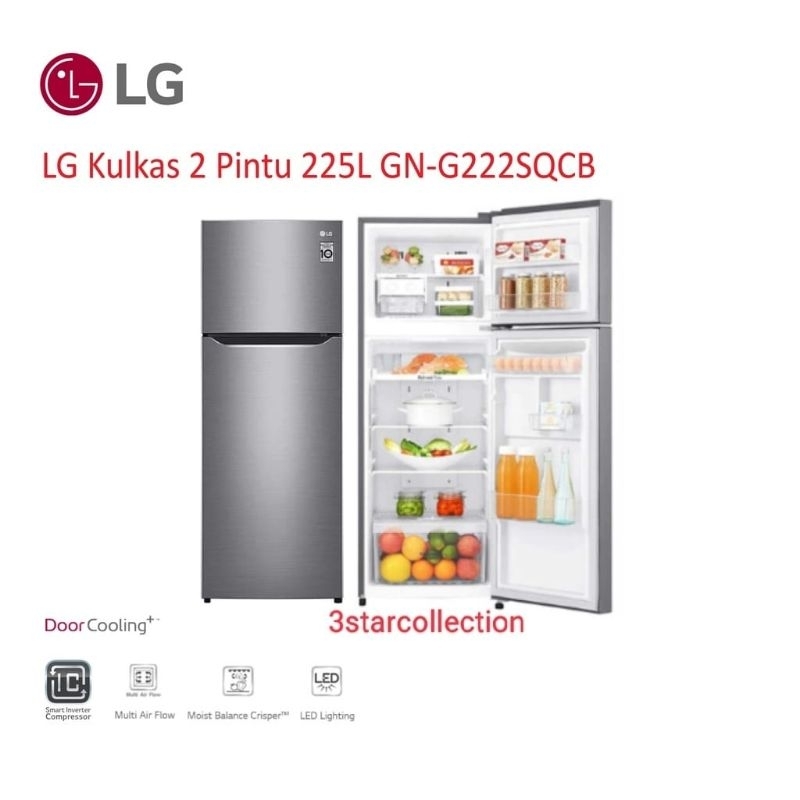 Kulkas LG 2 ointu 225 Liter Inverter GN G222SQCB - LG inverter- Garansi Resmi - Kulkas Inverter