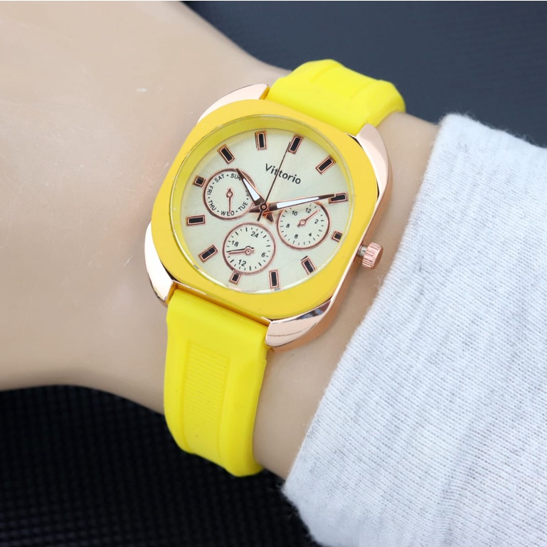 BISA COD ✅Jam Tangan Wanita Vittorio Chrono variasi strap Karet Anti Air