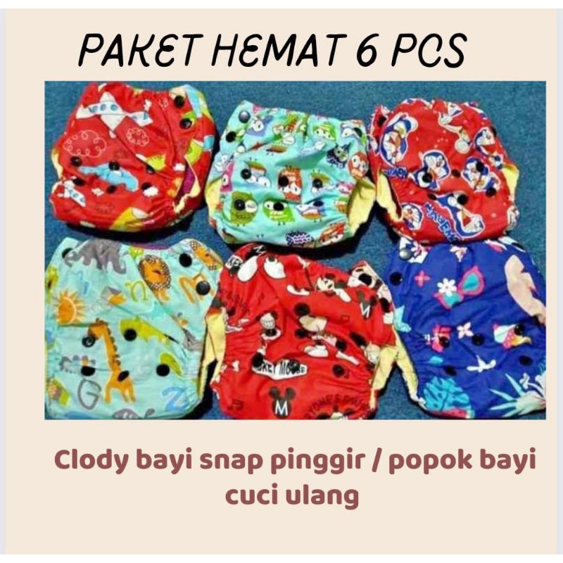 DIAPER KAIN/Popok kain snap pingir /clody bayi murah/Paket hemat 6 pcs