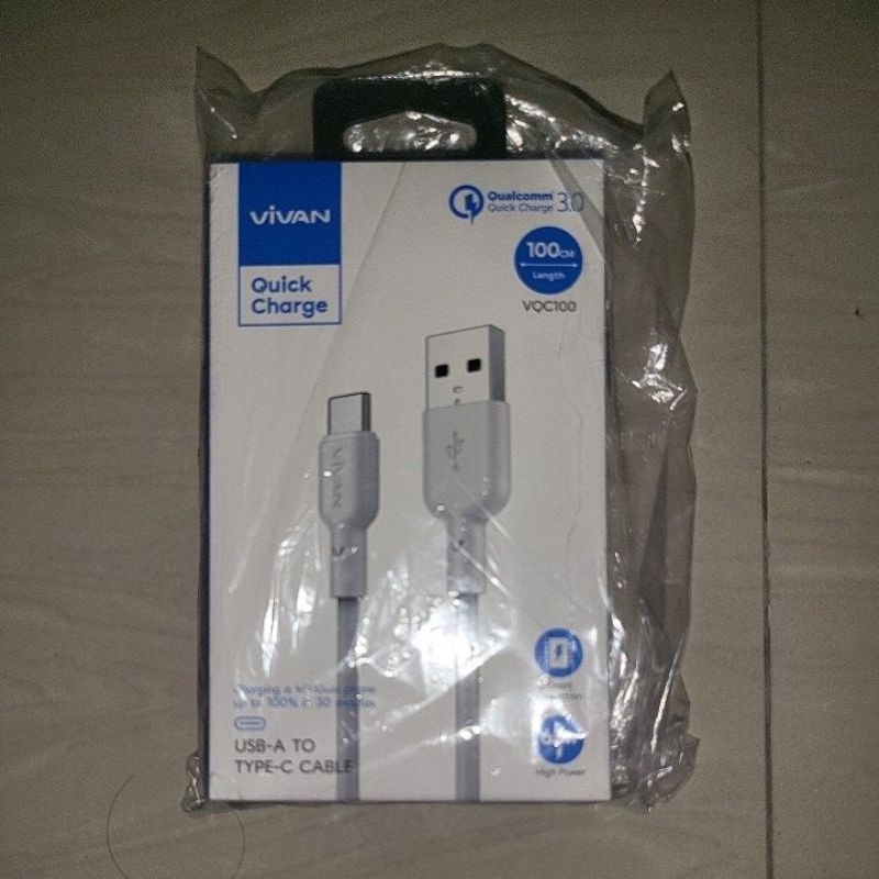 VIVAN QUICK CHARGE USB A TO TYPE C TYPE-C VQC100 VQC 100 6.5A 100CM 1M QUALCOMM 3.0 QUICK CHARGE FAST CHARGING KABEL DATA USB A TO TYPE C CABLE 65W HIGH POWER ORI GARANSI RESMI