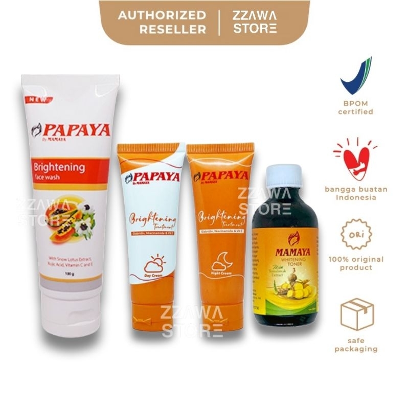 MAMAYA Papaya Skincare Paket 4pcs ( Face Wash 100gr + Day Cream 20gr + Night Cream 20gr + Toner 60 ml )