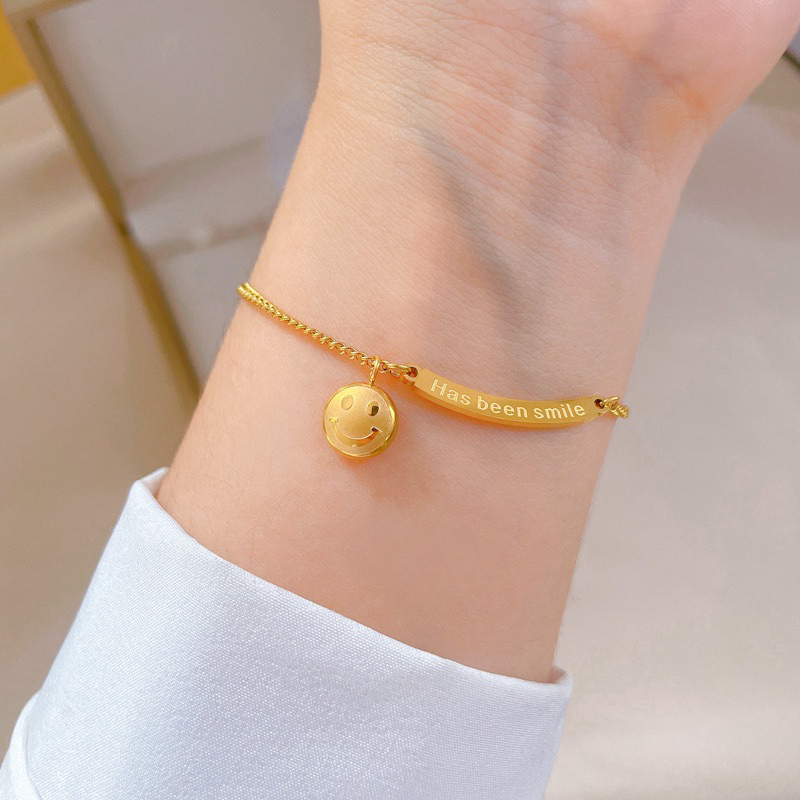 gelang titanium asli smiley lucu diamonde