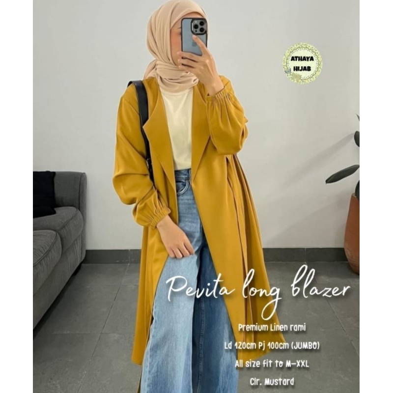 Long Coat Premium Linen Rami LD 120 Blazer Wanita Muslimah Gaya Korea By Athaya Hijab