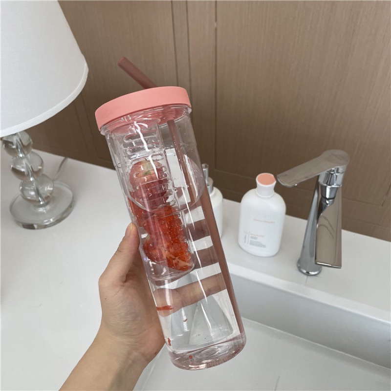 Botol Minum 700ml Transparan Dengan Sedotan Untuk Outdoor Botol Minum Jus Portabel Sedotan Lipat Untuk Traveling Botol Minum Jus/Buah Cangkir Jus Teh Portabel Model Lipat Botol Minum Sedotan Lipat Botol Minum Infused PROMO SEN