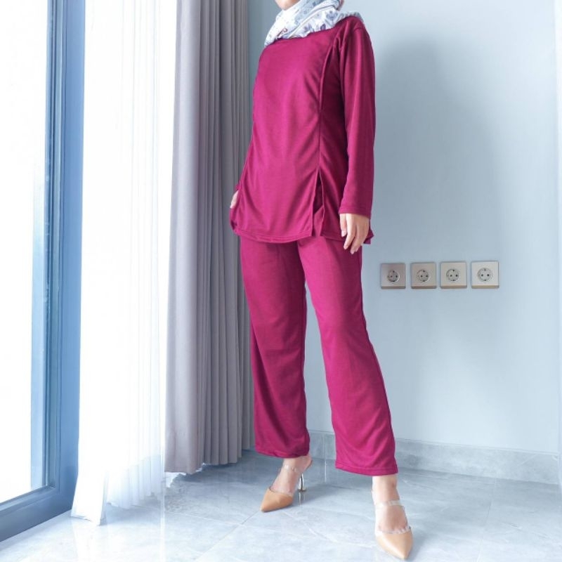 Baju Setelan Menyusui KIARA ONE SET Bukaan Samping Kanan Kiri Babyterry - BUSUI KIARA ONE SET