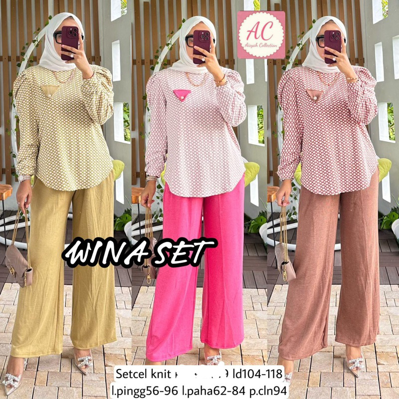 WINA SET BAHAN KNIT IMPORT / STELAN KNIT IMPORT TERBARU MOTIF CELANA POLOS / SETCEL KNIT IMPORT KODE