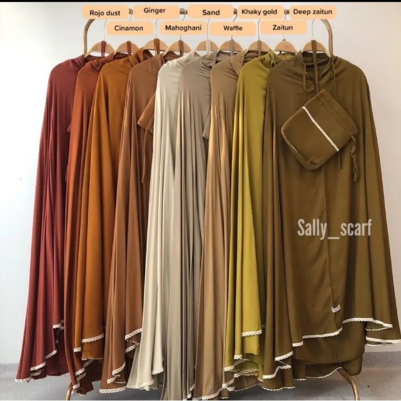 ready mukena rayon polos travelling jumbo + sajadah mini ori by sally scarf