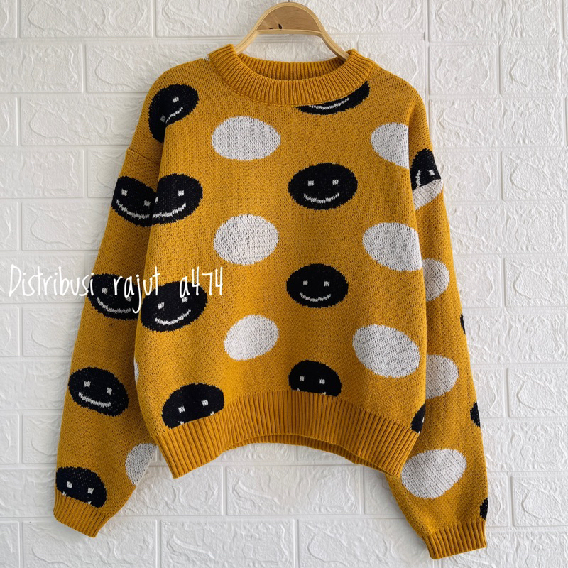 HANABI SWEATER RAJUT MOTIF SMILE ATASAN LENGAN PANJANG WANITA