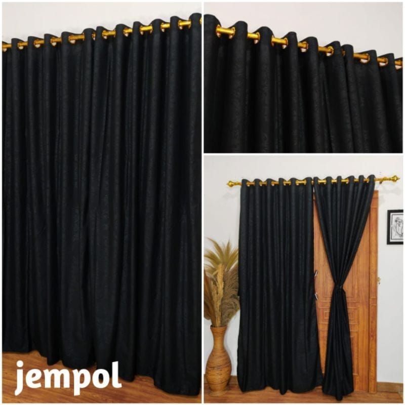 Gorden Pintu & Jendela Smokring Aesthetic Polos Embos Hitam