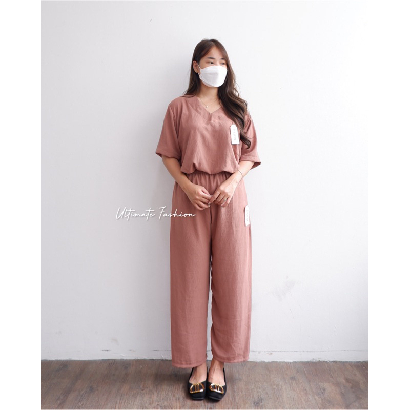 Cathy One Set Crinkle Oversize Airflow Premium / Daily One Set/ Setelan Crinkle V-Neck Import Rakku 251