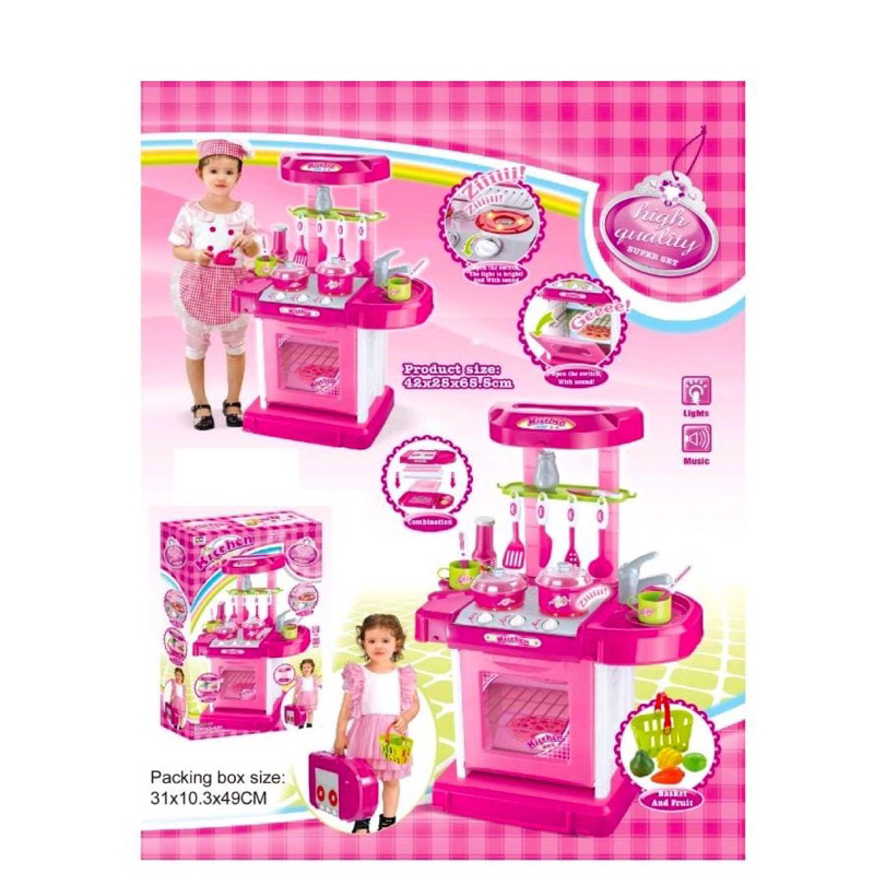 Mainan Masak-Masakan Koper Kitchen Set Warna Pinkk Packingan Box