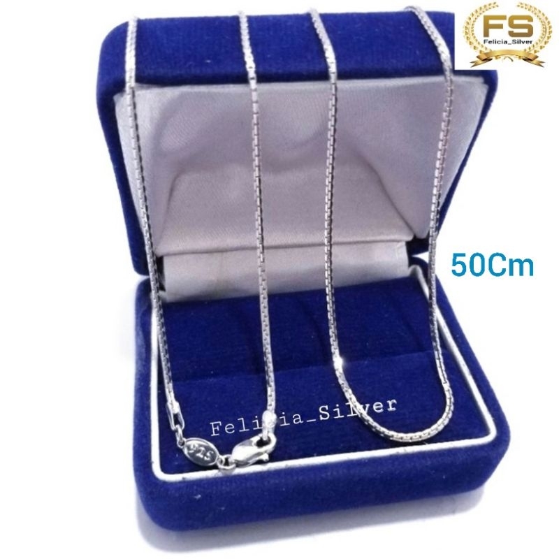 KALUNG PERAK PRIA WANITA ASLI SILVER 925 LAPIS EMAS PUTIH MODEL ITALY SANTA 50Cm - PERHIASAN PERAK A