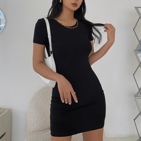 【LIVIAHOME】Vintage Tight Cotton Short Sleeve Dresses 7253