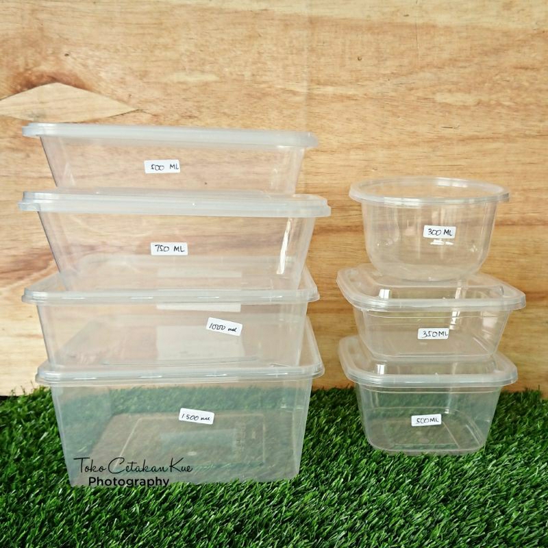 [Thinwall Klir] Box Thinwall Food Container SQUARE BOX KLIR Aneka Ukuran 300ml/350ml/500ml/750ml/500