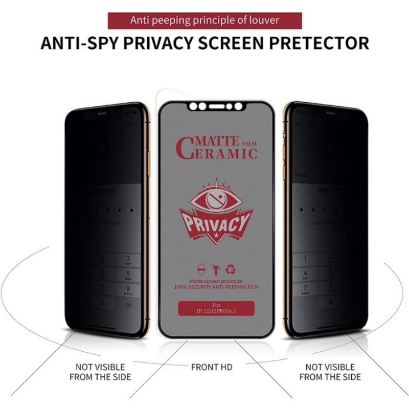 Tempered Glass Ceramic Matte Spy Vivo Nex 2 Nex S1 Pro S1 T1 T1 5G T1 Pro X21 X23 X27 X27 Pro X30 X30 Pro Z1 Z1 Pro Z1i Z1X Z3 Z3X Z5 Z5X Tempered Glass Matte Spy Privacy Full Layar