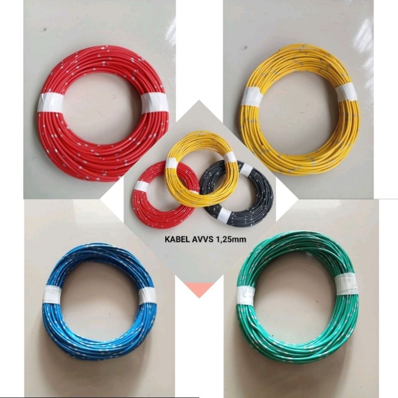 Otomotif Cable kabel AVVS  0,5 mm kabel mobil motor warna bintik wayer 0'5 mm serabut tembaga warna Hitam merah putih hijau kuning coklat tahan panas tembaga