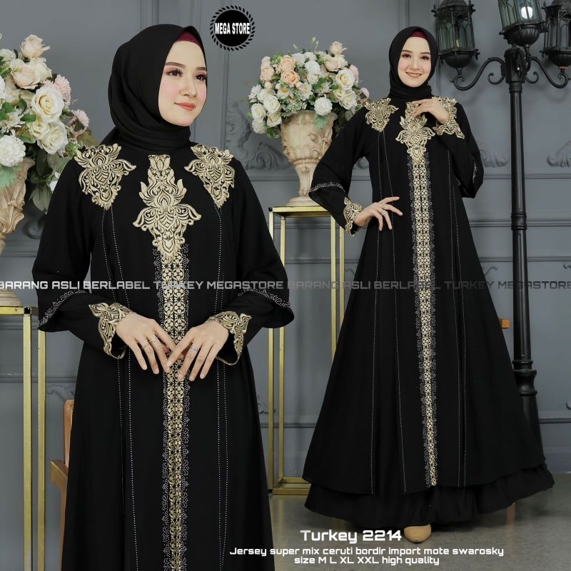 Baju Gamis Wanita Abaya Turkey Turki Hitam 2214 Dress Dres Jubah Hitam Ori Megastore