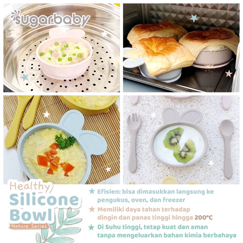 SUGAR BABY - HEALTHY SILICON BOWL - Sugarbaby Dino and bunny - Mangkok Silikon Anak Mpasi