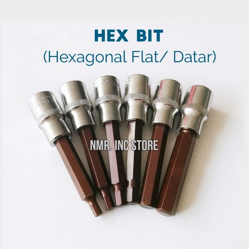 Mata Kunci Shock Hexagonal 1/2 Hex Bit H3 H4 H5 H6 H7 H8 H10 H12 H14 Flat S2 Heavy Duty, Obeng Sok, Sock, Socket.
