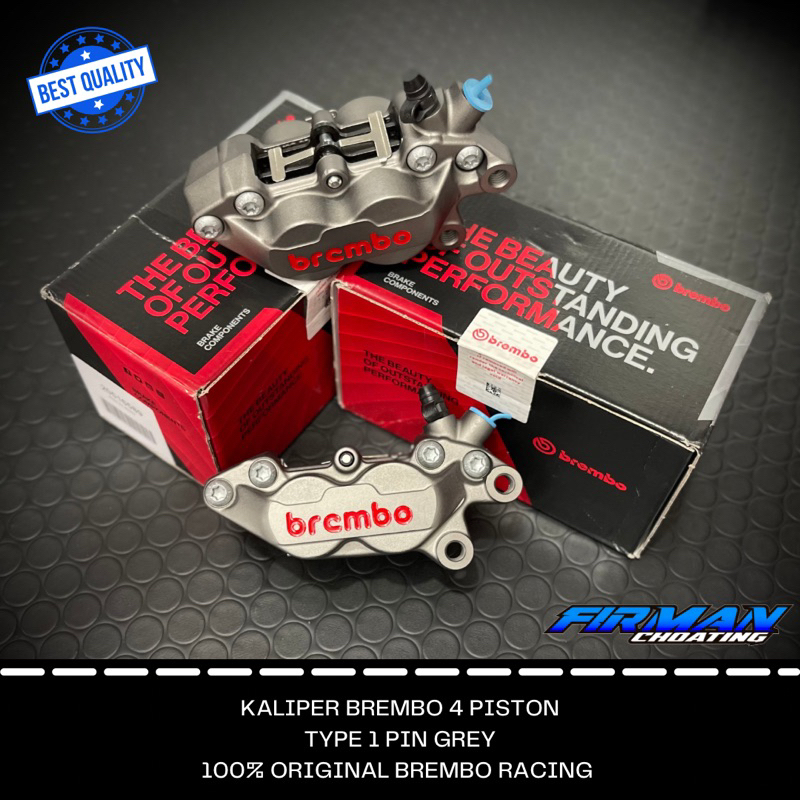 KALIPER BREMBO 4 PISTON 1 PIN GREY KANAN UNIVERSAL ORIGINAL RED LOGO