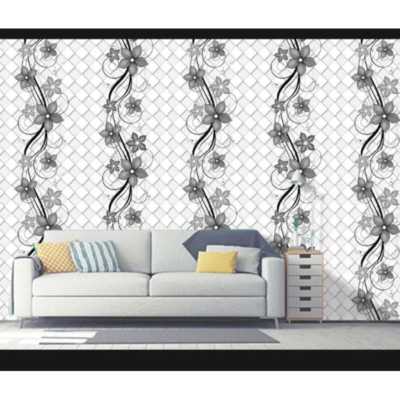 Wallpaper Stiker Dinding Motif Bunga Salur Hitam Cy1076