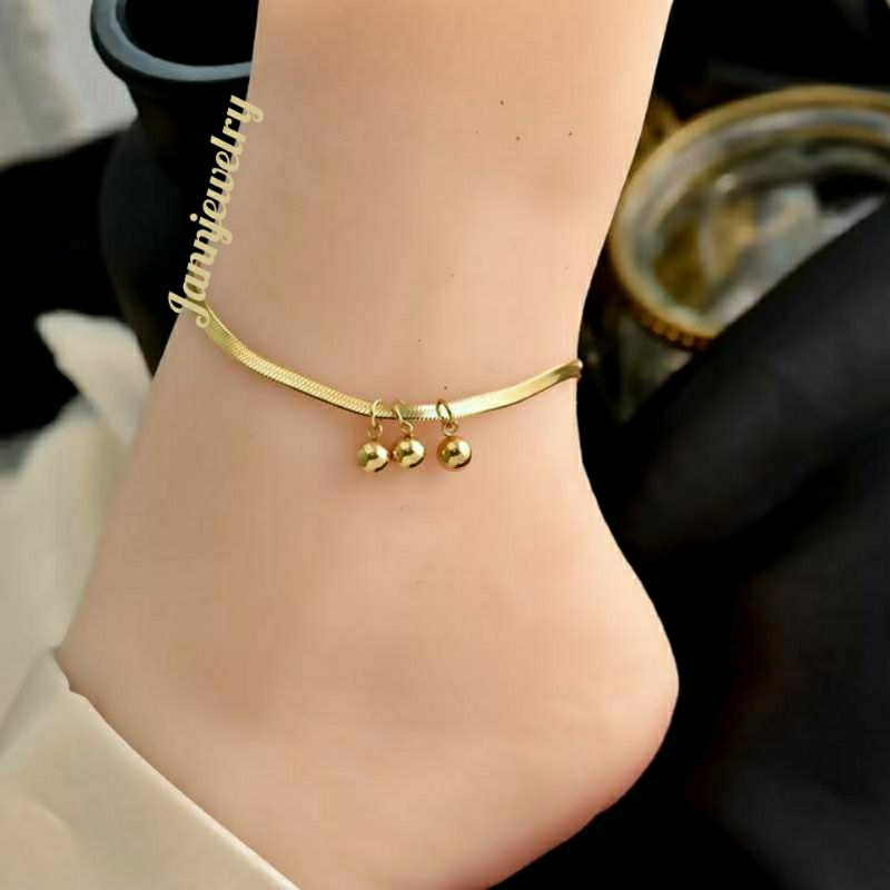 jannjewelry - COD Gelang kaki titanium 3 ball anti karat&amp;alergi