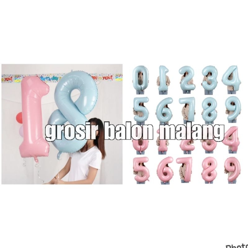 balon angka number ultah Jumbo 100cm 1m PASTEL pink Biru