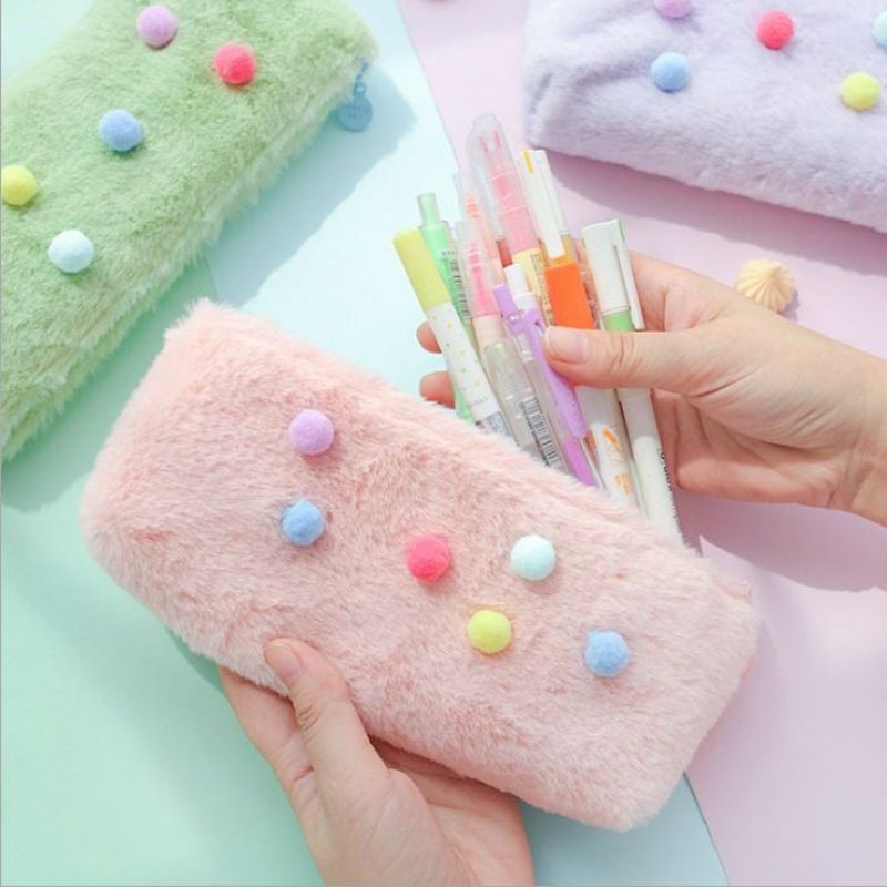 

tempat pensil bulu pompom mini