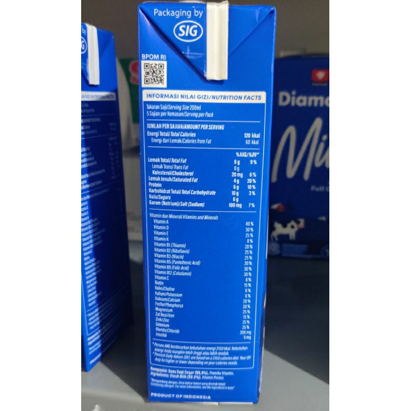 Diamond Susu Full Cream Biru 1L 1 Liter Gojek