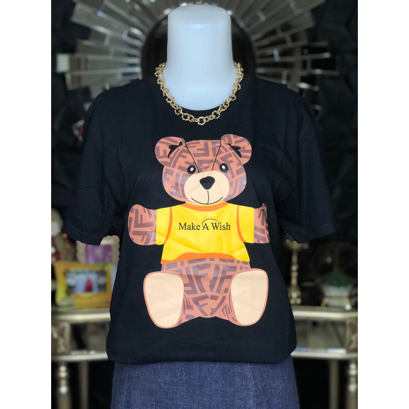 LAJIXI - Kaos Katun Wanita PREMIUM Lengan Pendek - Tshirt Distro Tumblr Tee FendiBear