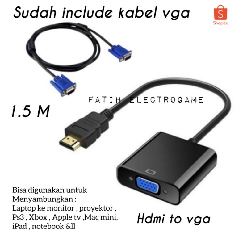 CONVERTER HDMI MALE TO VGA FEMALE FREE KABEL VGA 1.5 METER UNTUK MENYAMBUNGKAN LAPTOP KE PROYEKTOR